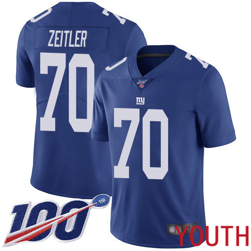 Youth New York Giants #70 Kevin Zeitler Royal Blue Team Color Vapor Untouchable Limited Player 100th Season Football NFL Jersey